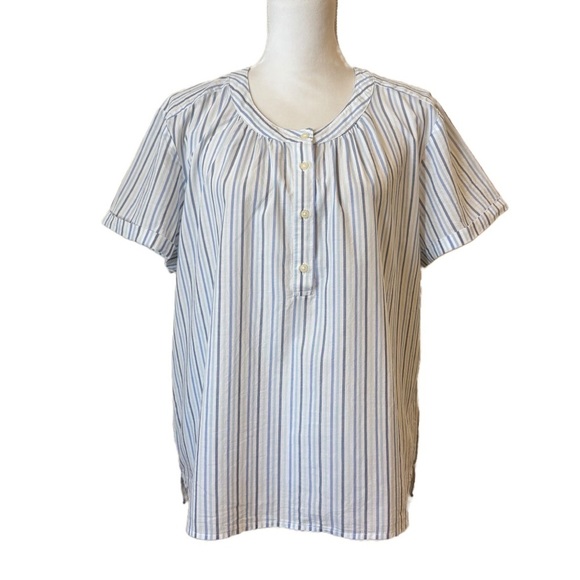 Gap Roll Sleeve Quarter Button Front Top Blue Striped 100% Cotton Women’s XL - Picture 11 of 11